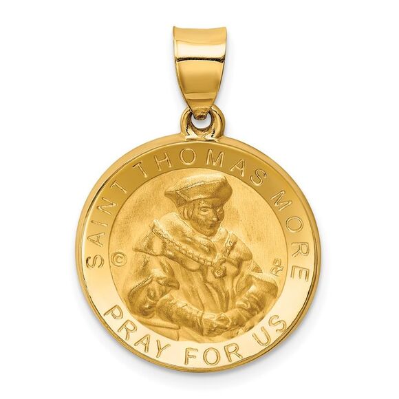 14k Yellow Gold Hollow St. Thomas More Medal Pendant 19mm (3/4 Inch)
